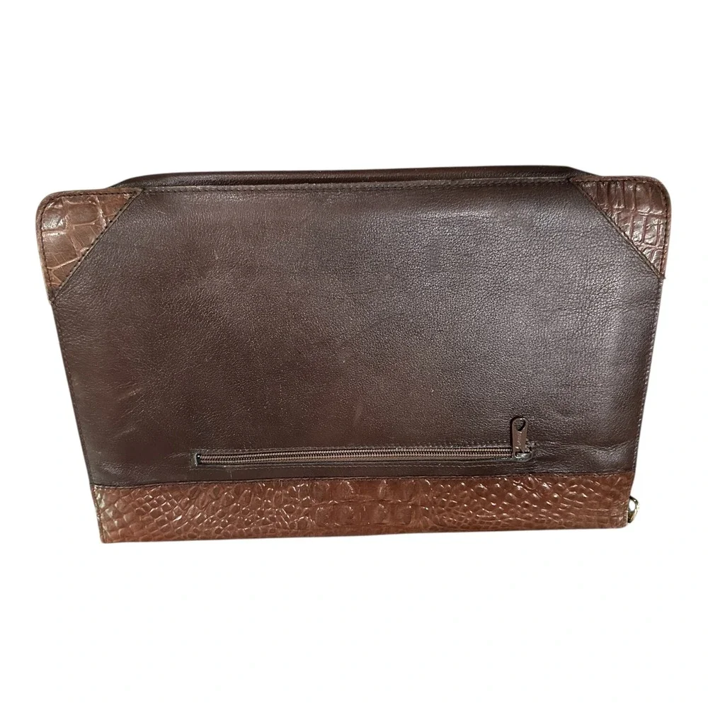Vintage Made in Italy Brown Leather Croc Embossed Briefcase Document Bag